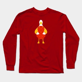 Cute white duck with red floral easter egg, version 3 Long Sleeve T-Shirt